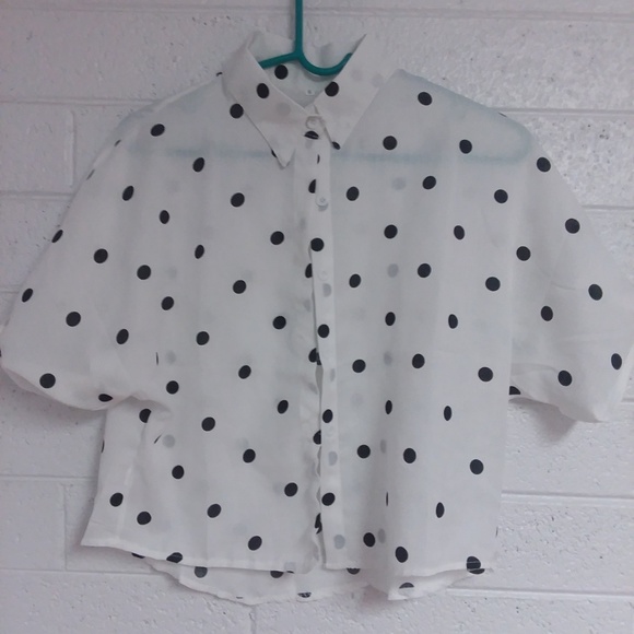 White Polka Dot Cuffed Shirt - Picture 3 of 5